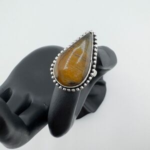 Vintage Tiger's Eye Teardrop 925 Silver Ring Southwestern Boho Style Statement